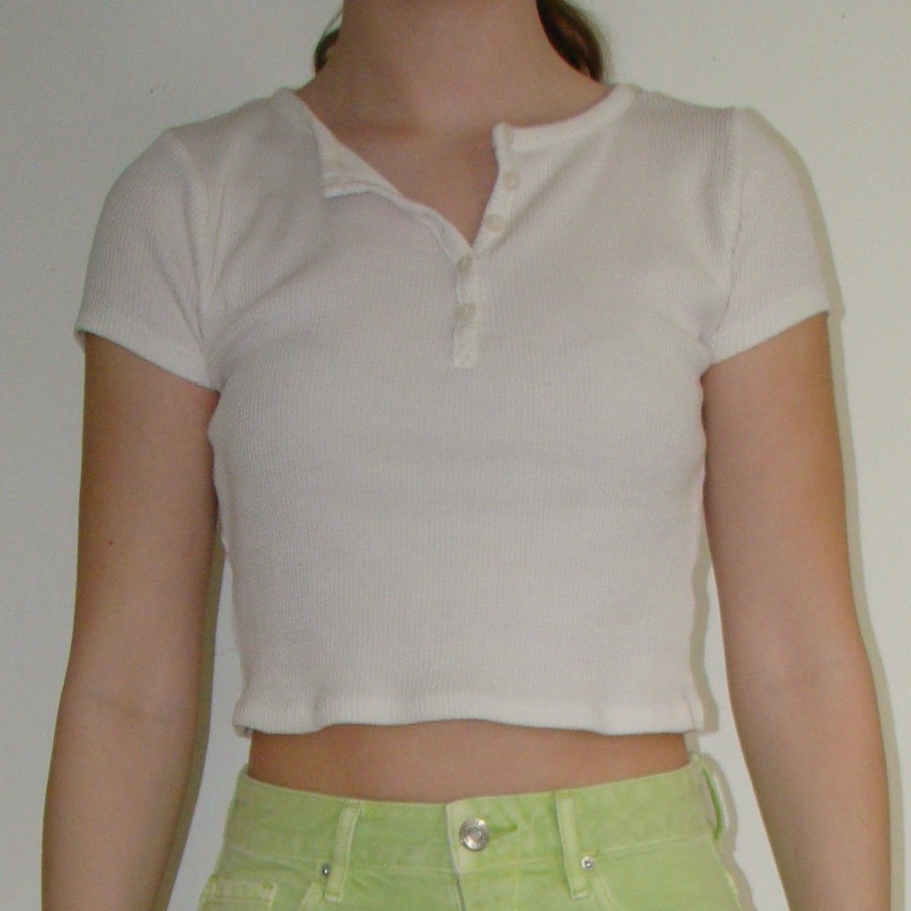 white cropped quarter button up